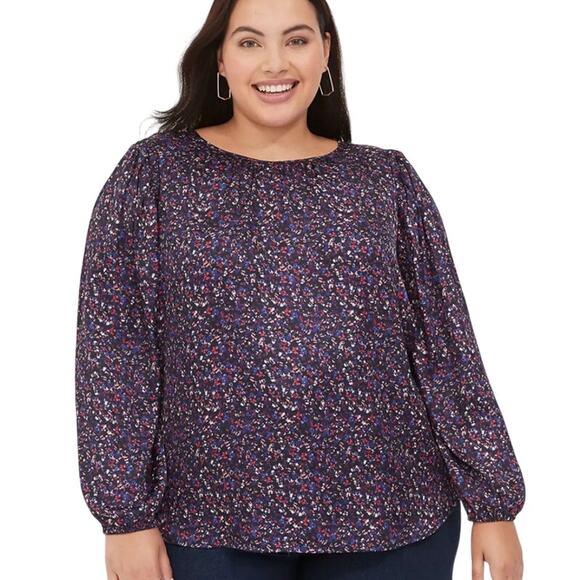 Lane Bryant Long Sleeve Crew Neck Top Blouse Elastic Sleeve Plus Size 20 - Picture 1 of 11